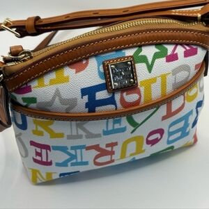 Dooney & Bourke Multicolor Doodle Crossbody Bag 💚🧡🤎🤍💗 LIKE NEW